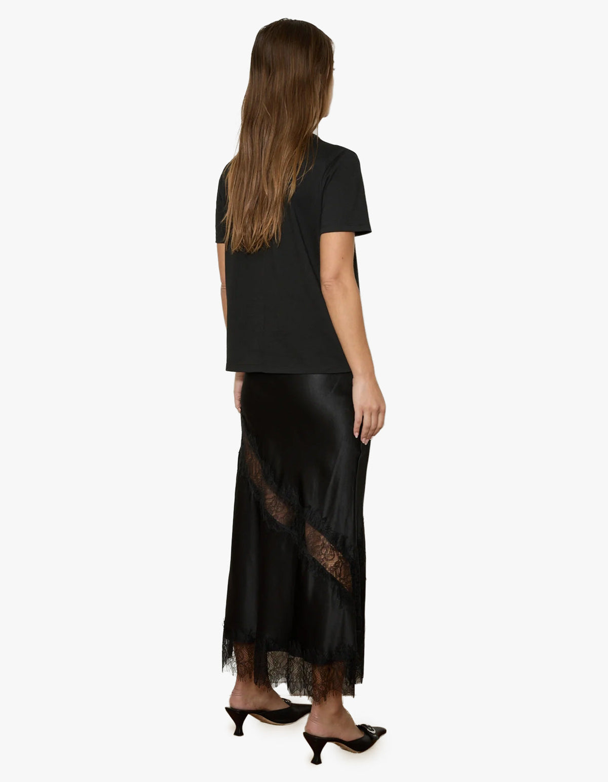 Silk Lace Midi Skirt - Black