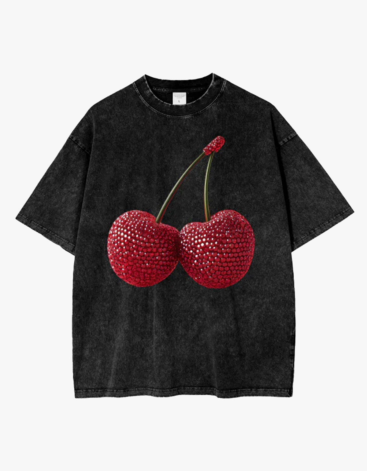 Cherry Baby Acid Wash Oversize Tee - Black