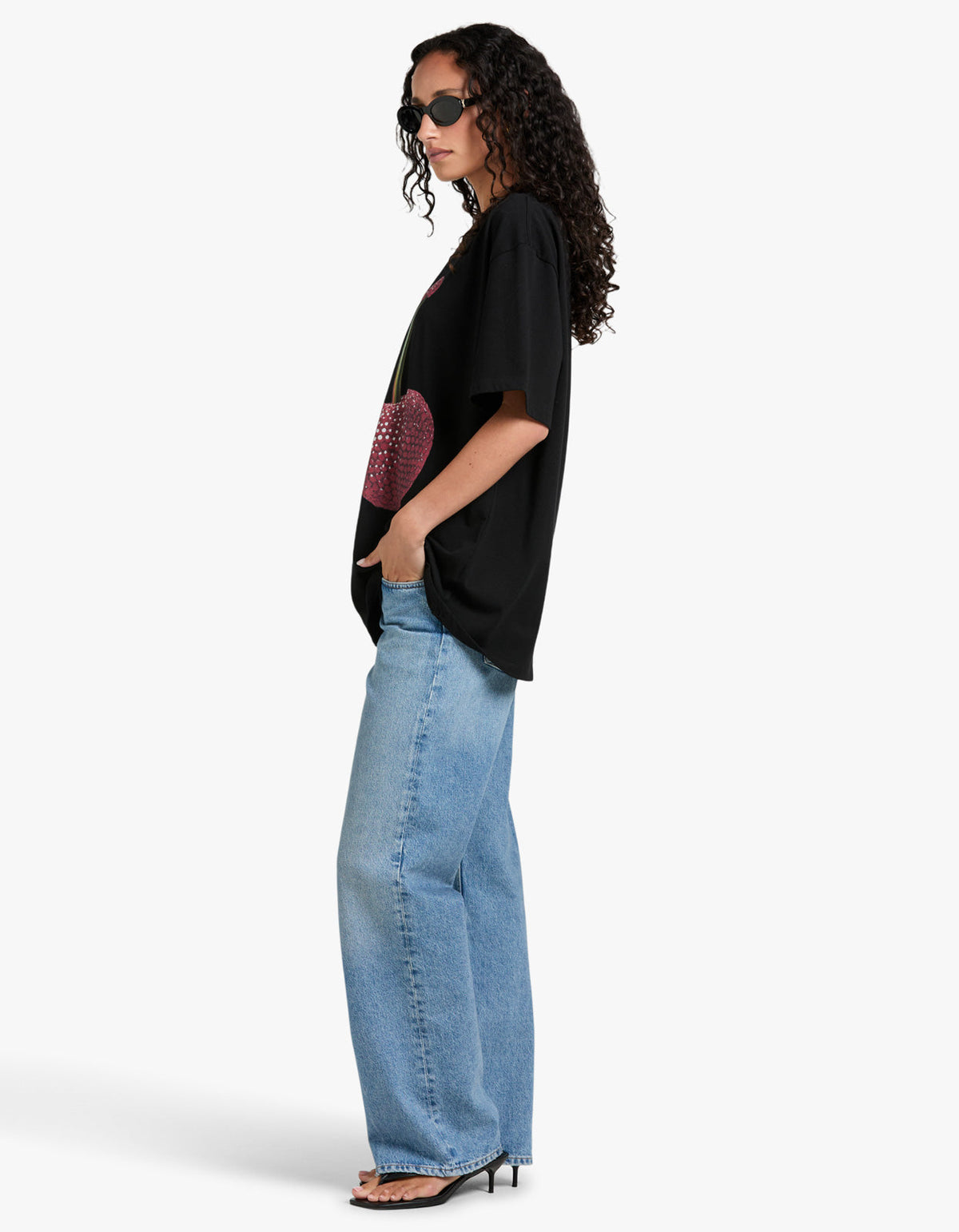 Cherry Baby Acid Wash Oversize Tee - Black