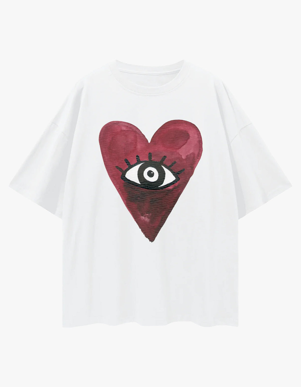 Burgundy Hearts Club Oversize Tee - White