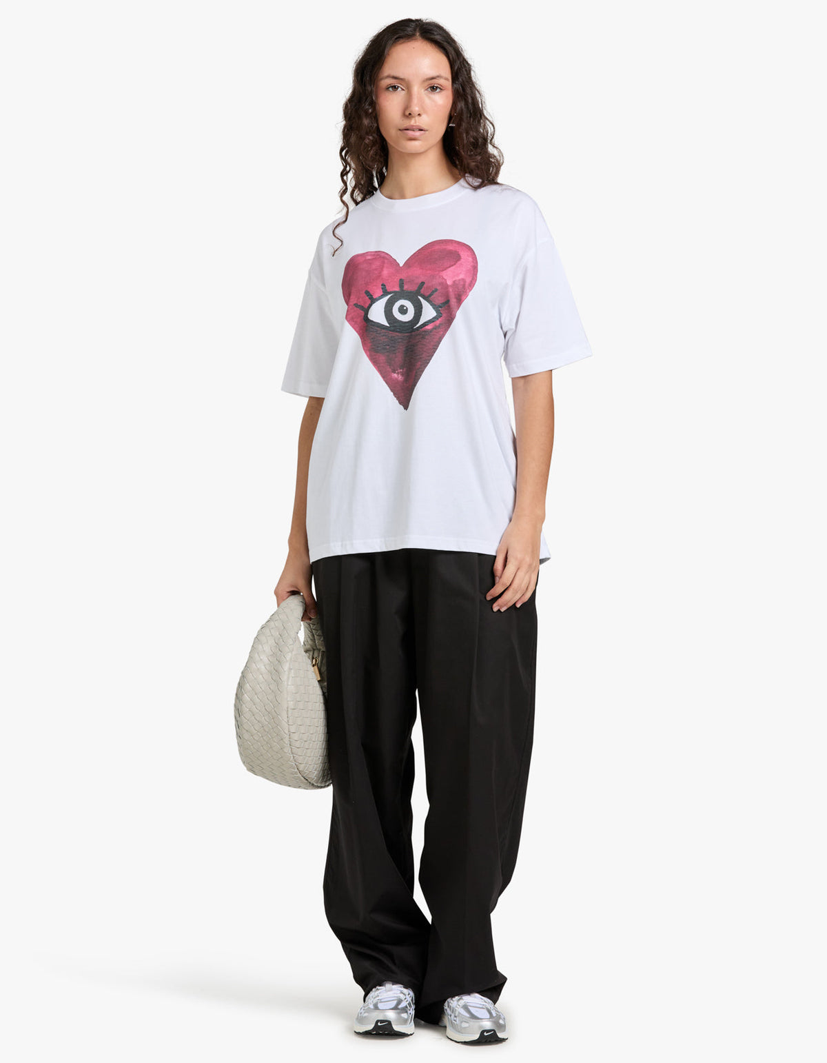 Burgundy Hearts Club Oversize Tee - White