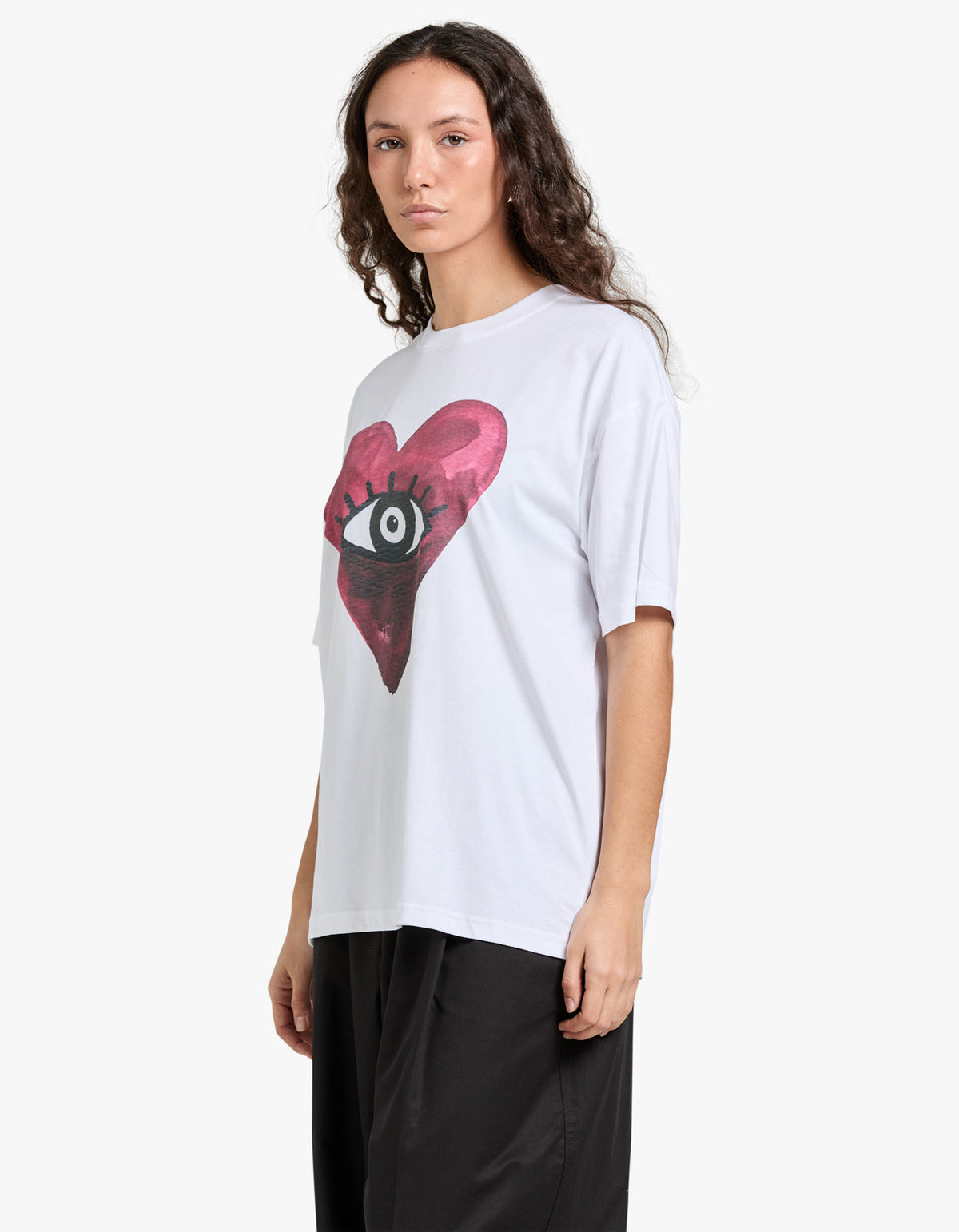 Burgundy Hearts Club Oversize Tee - White