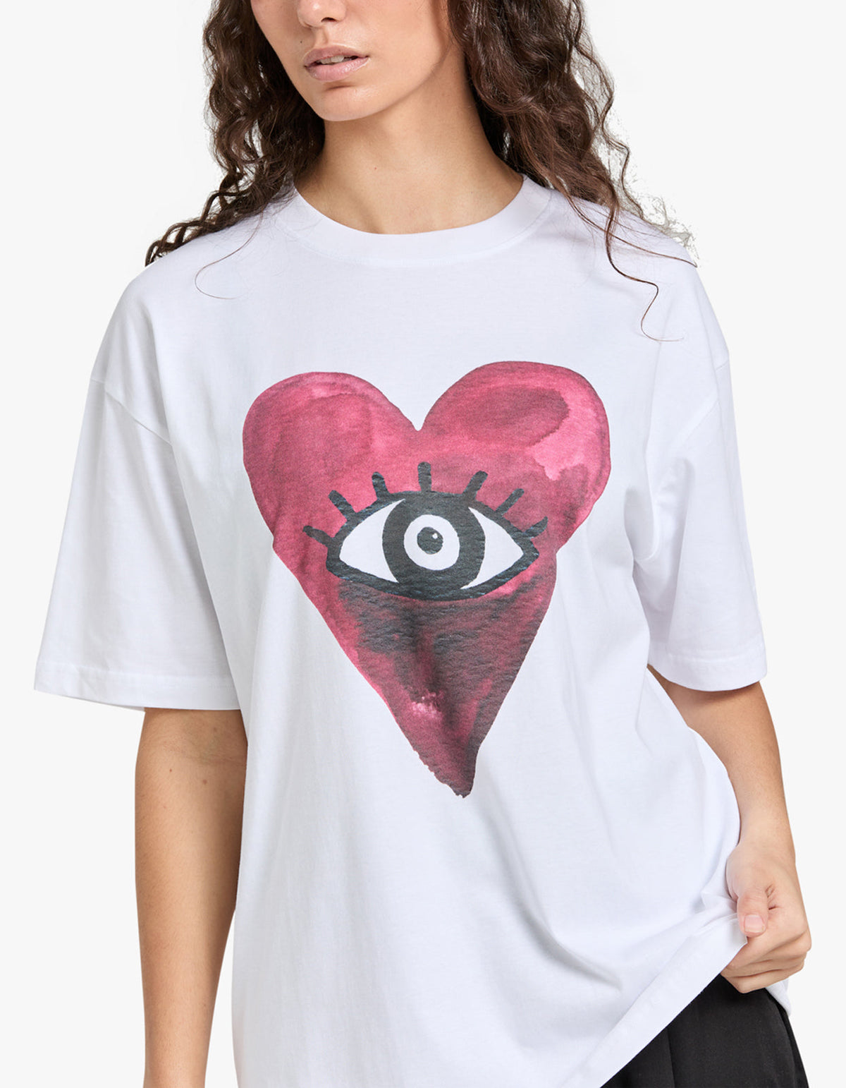 Burgundy Hearts Club Oversize Tee - White