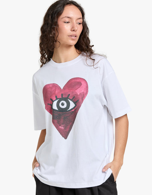 Burgundy Hearts Club Oversize Tee - White