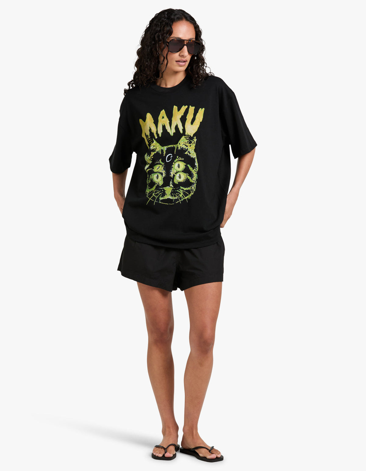 Space Cat Oversize Snow Wash Tee - Black Snow Wash
