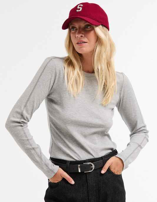 Lobby Rib L/S Top - Grey Marle