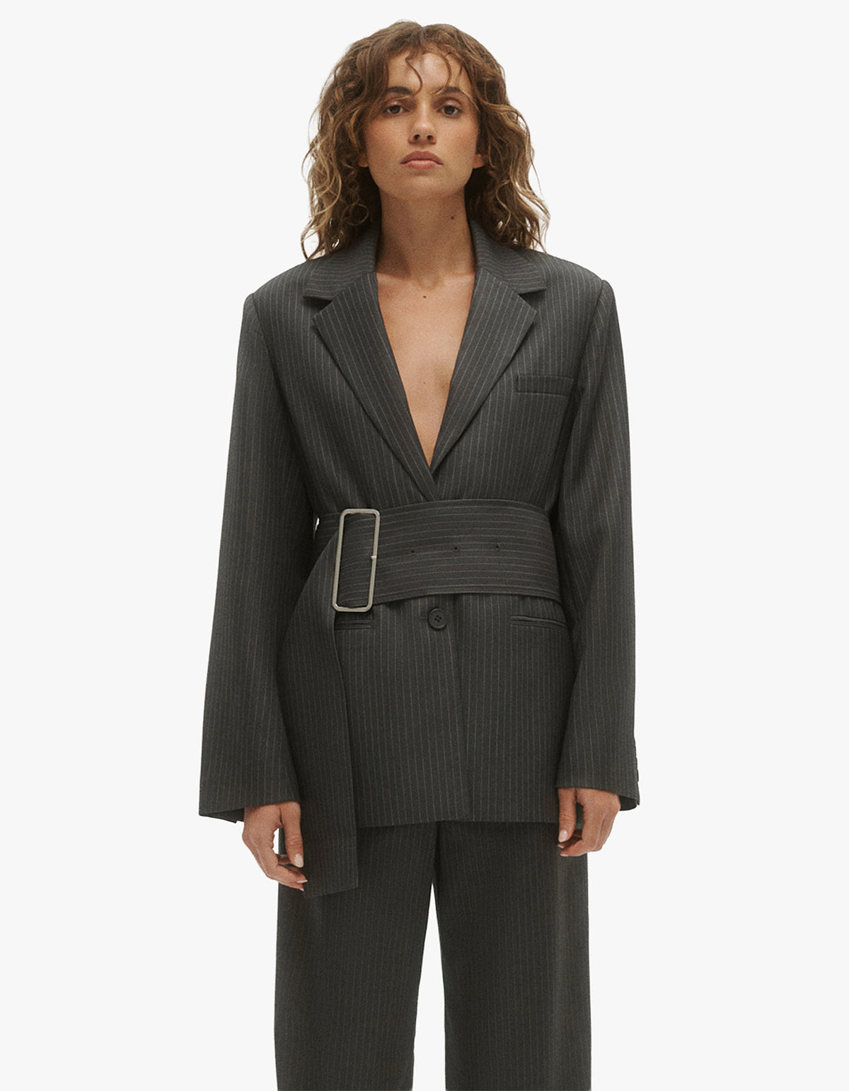 Margot Blazer - Grey Pinstripe
