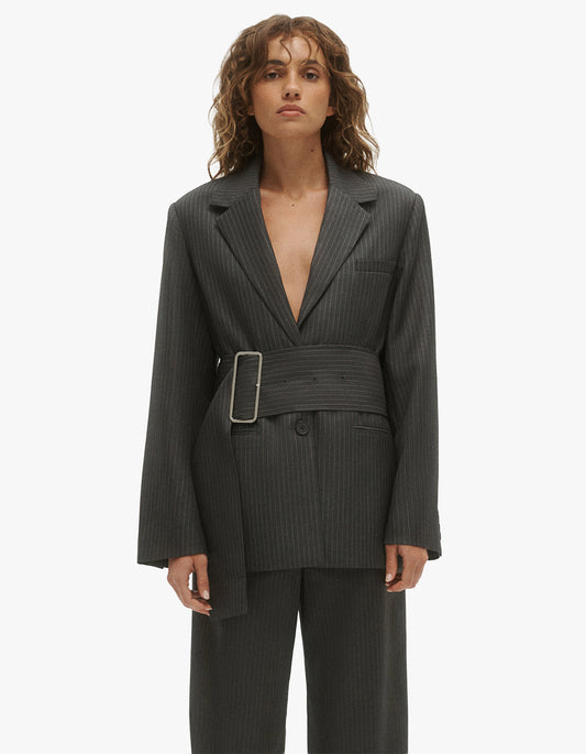 Margot Blazer - Grey Pinstripe