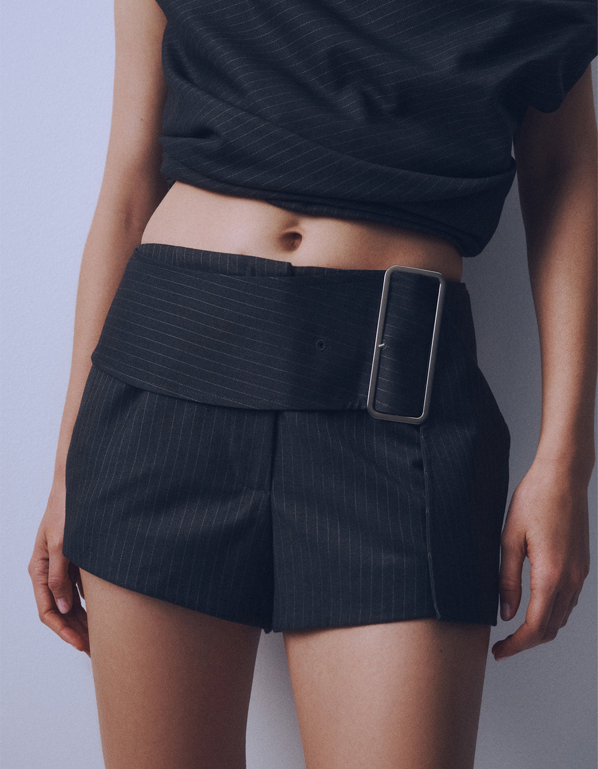 Margot Short - Grey Pinstripe
