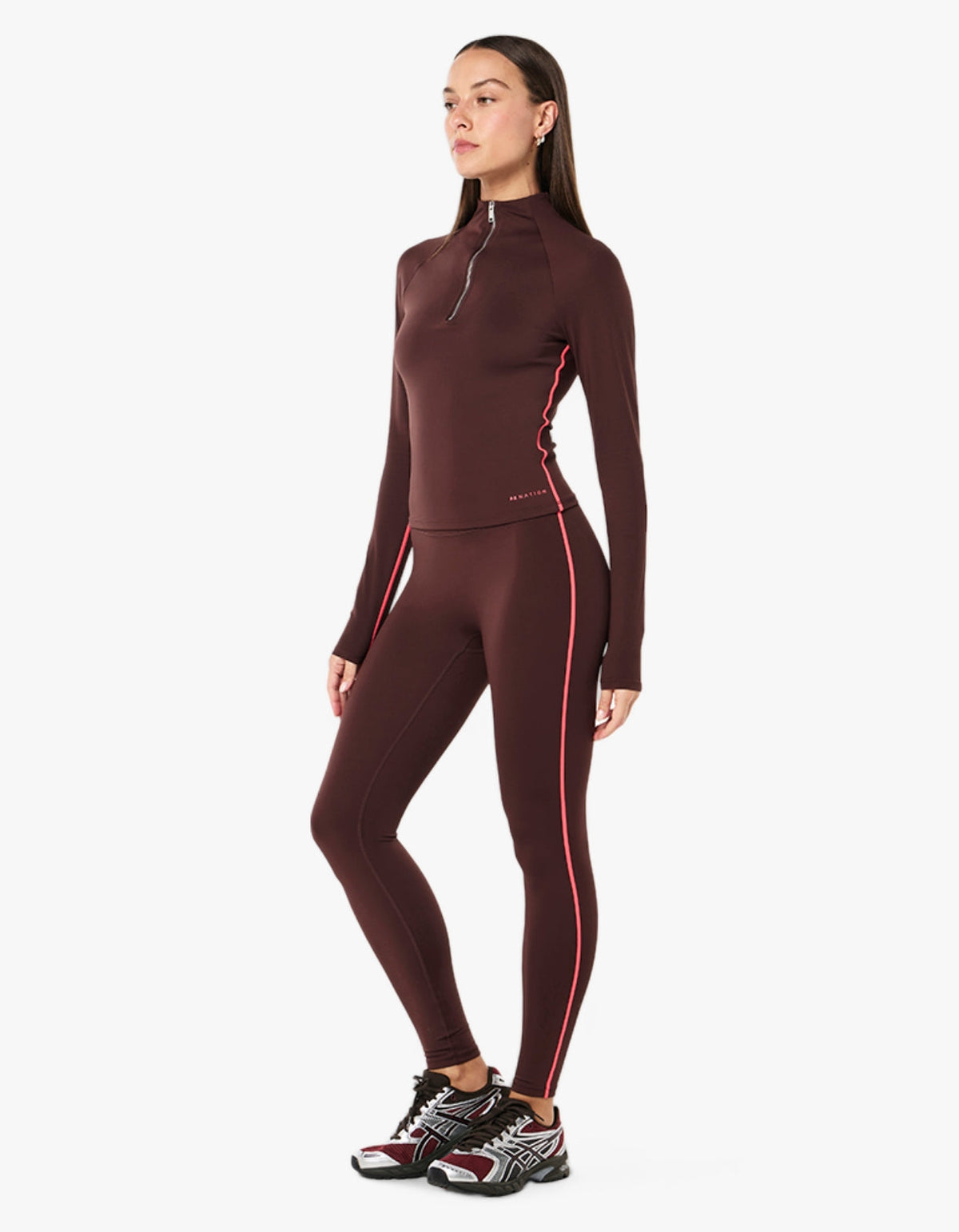 Routine Quarter Zip L/S - Mahogany/Diva Pink