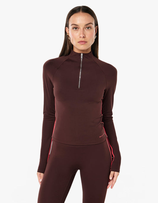 Routine Quarter Zip L/S - Mahogany/Diva Pink