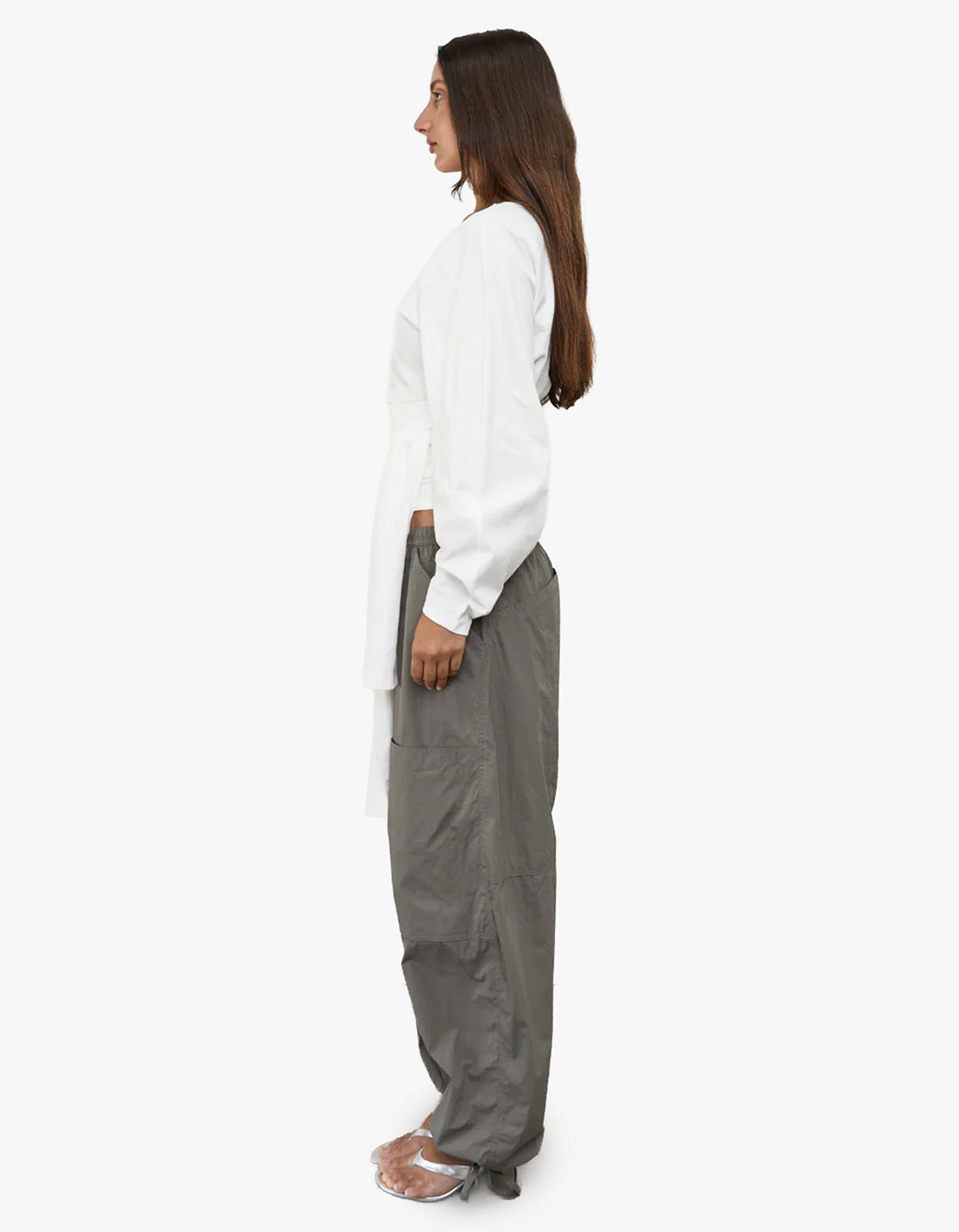 Waist Wrap Long Sleeve Top - White
