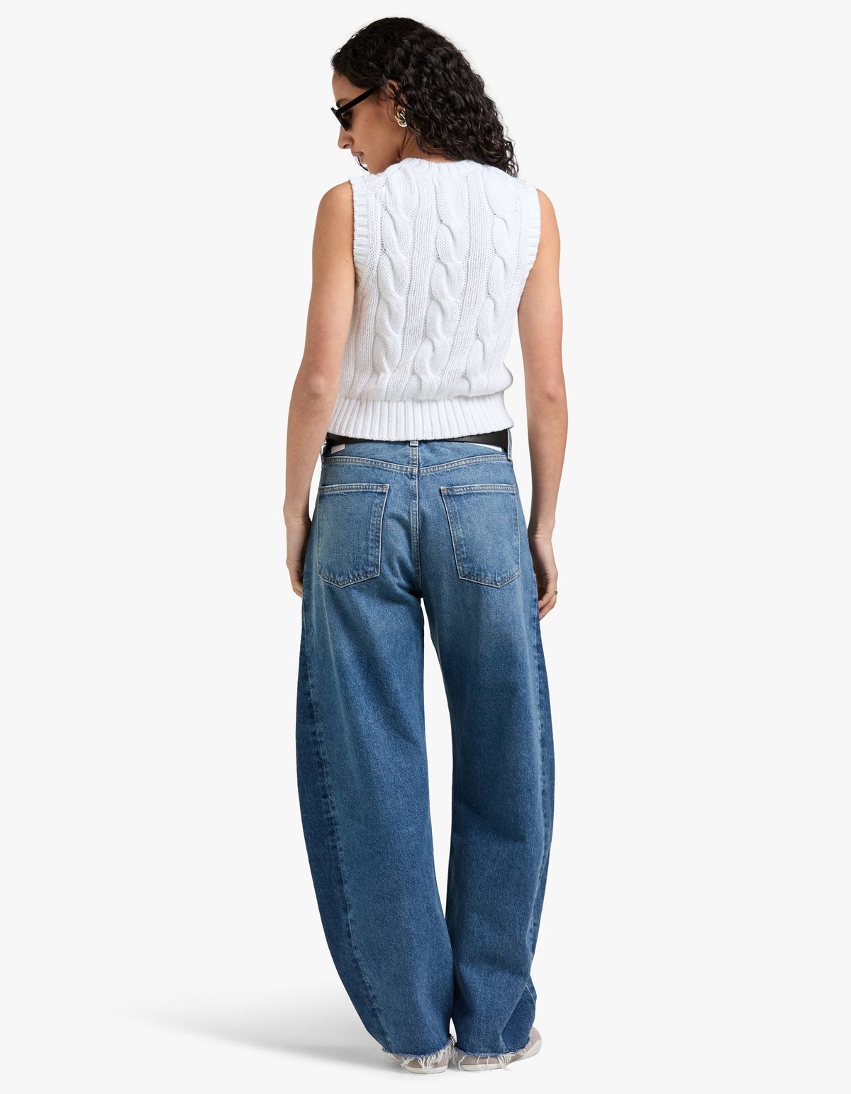 Cable Knit Cotton Cropped Vest - White