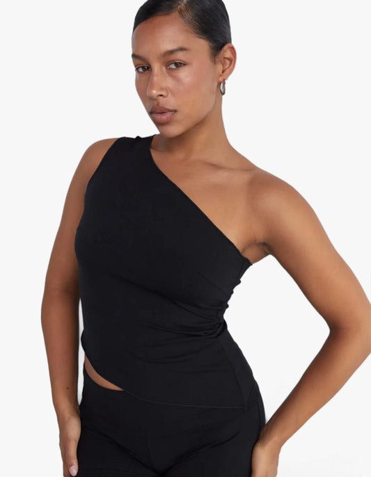 One Shoulder Asym Tank - Black