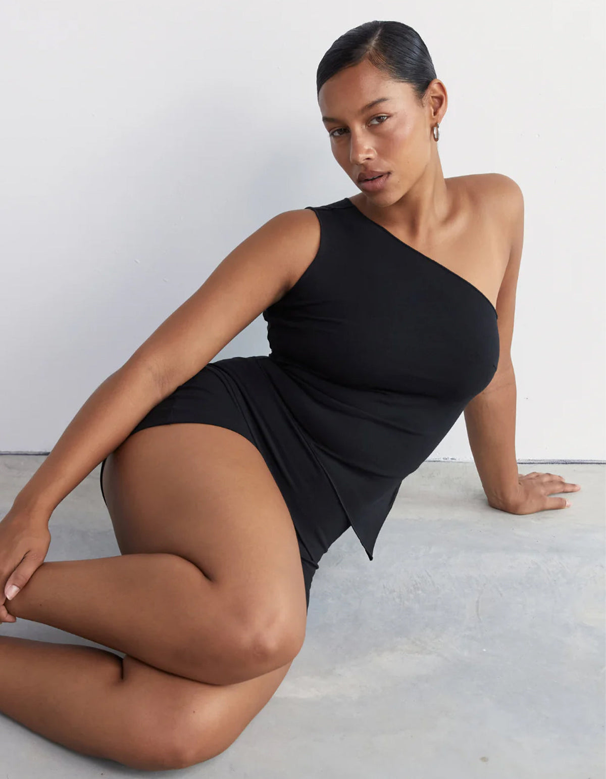 One Shoulder Asym Tank - Black