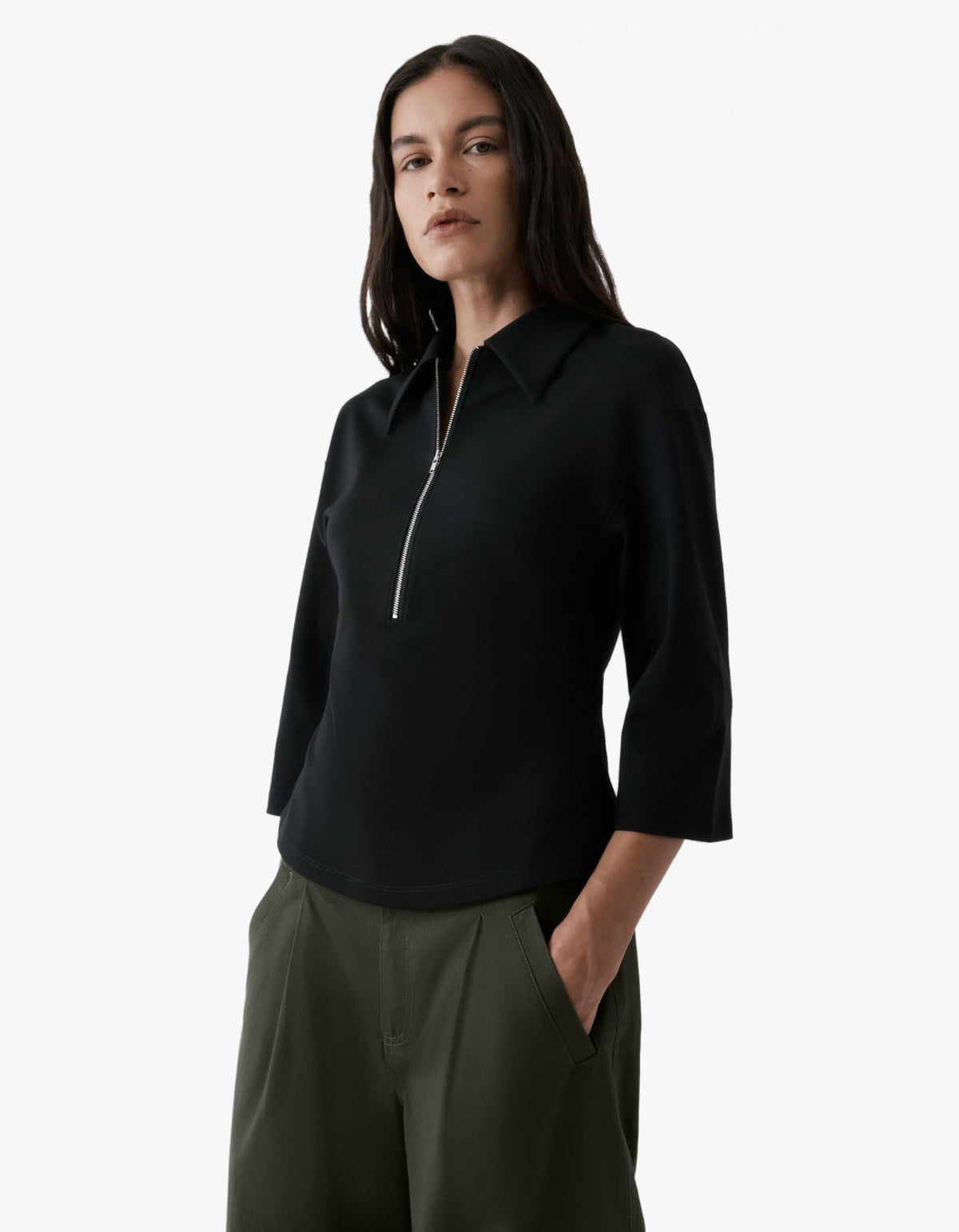 Zip-Front Polo - Black