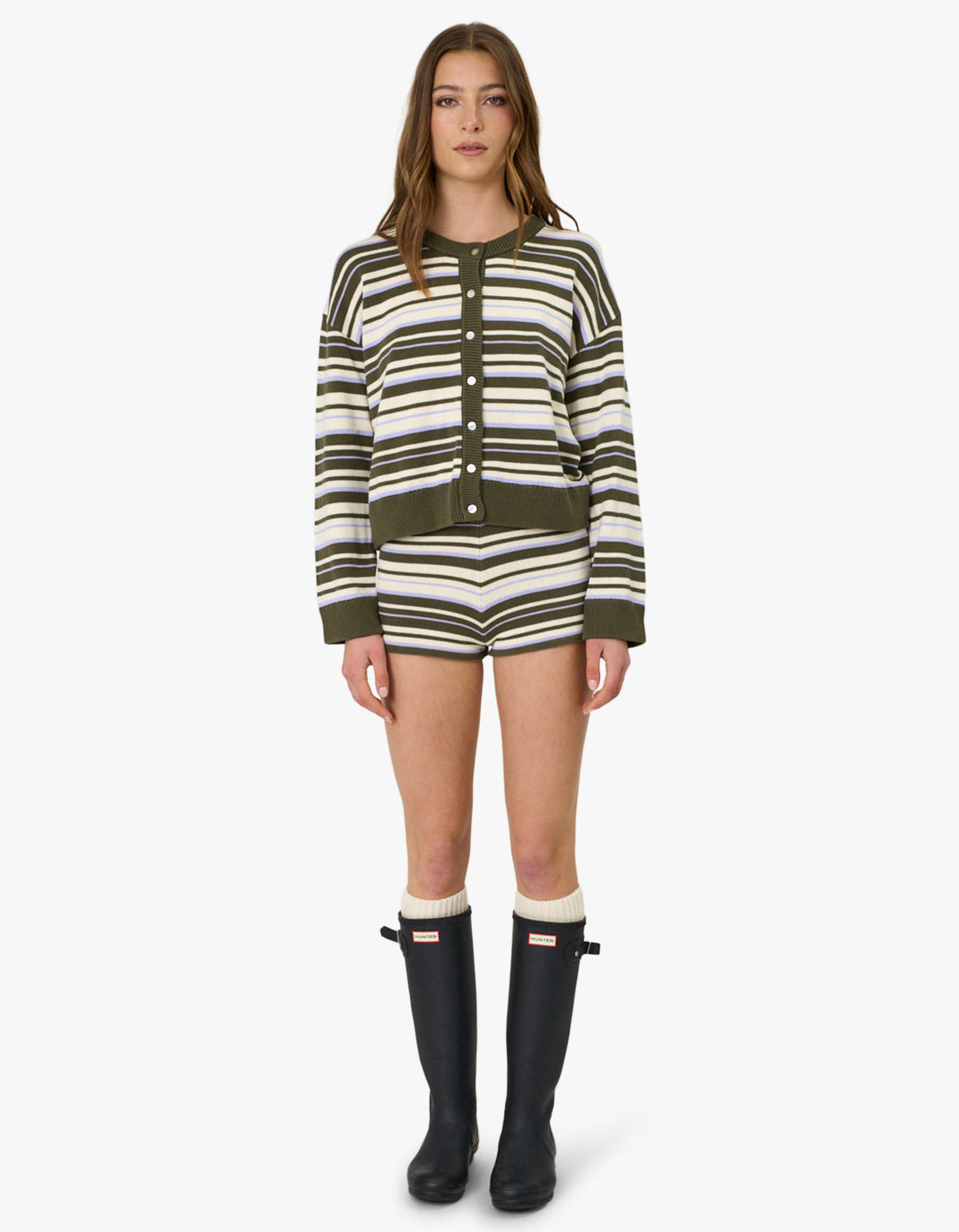 Bowie Cardigan - Olive Stripe
