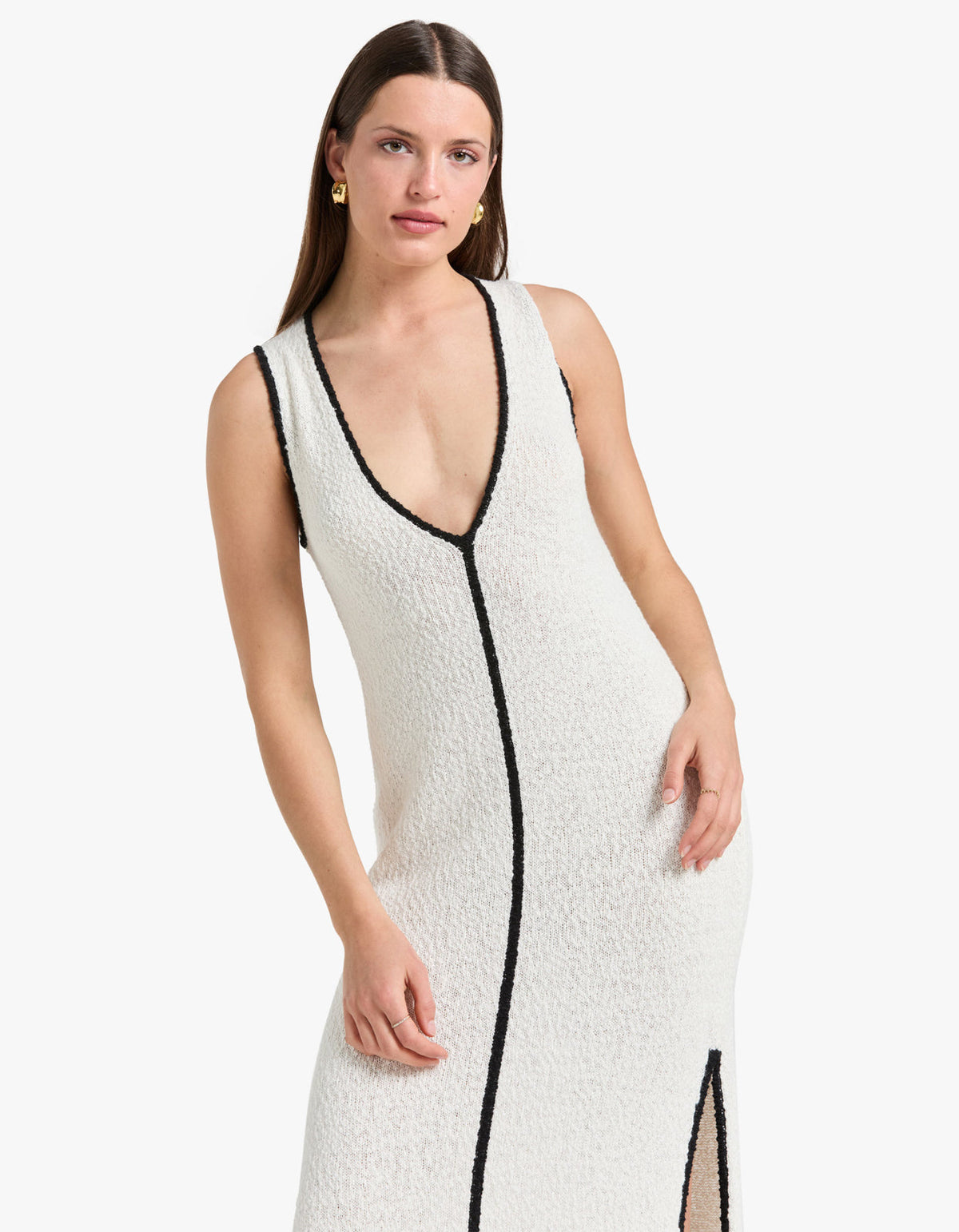 Lena Plunged Maxi Dress - Ivory/Black