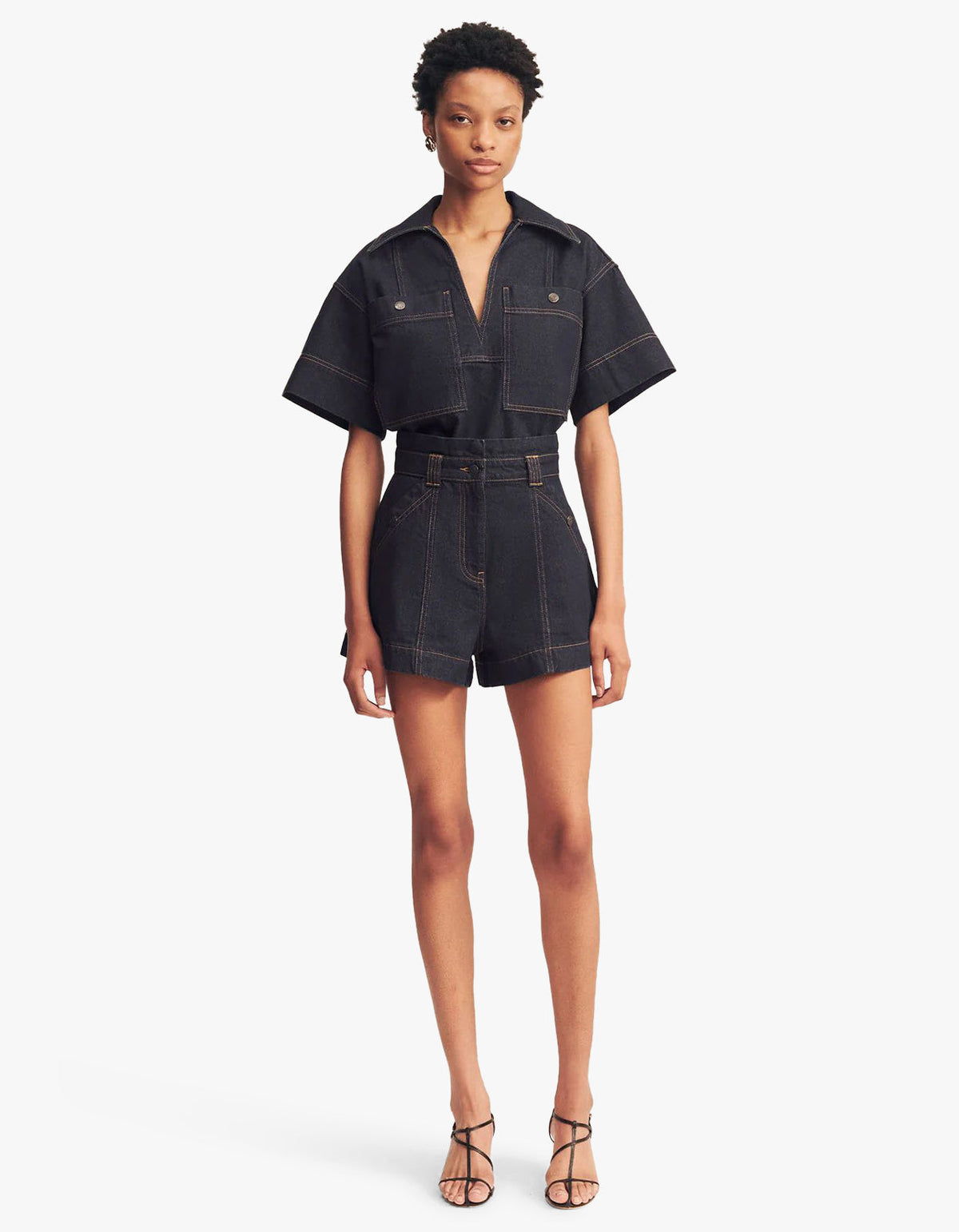 Rita High Waisted Flared Short - Deep Indigo