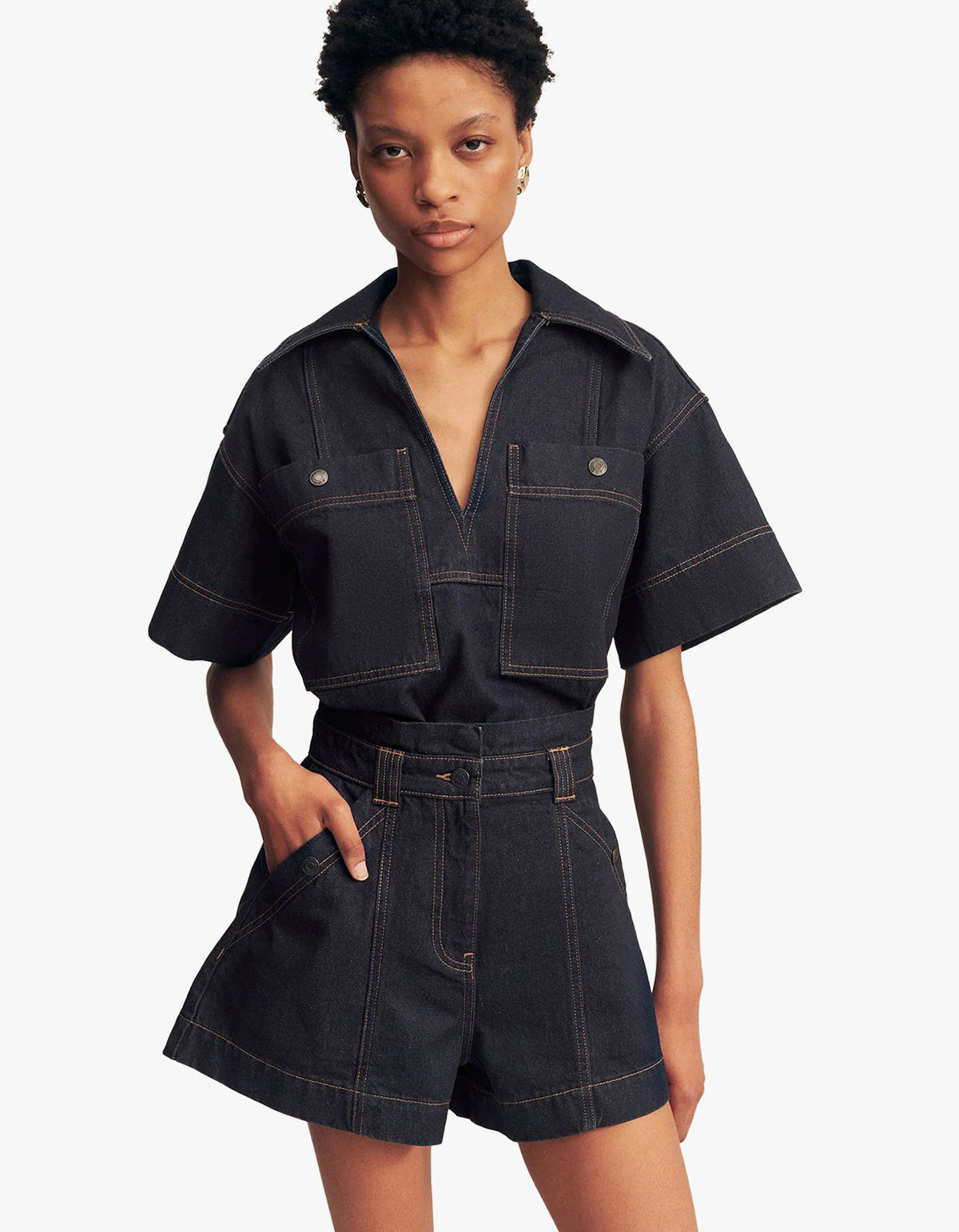 Rita High Waisted Flared Short - Deep Indigo