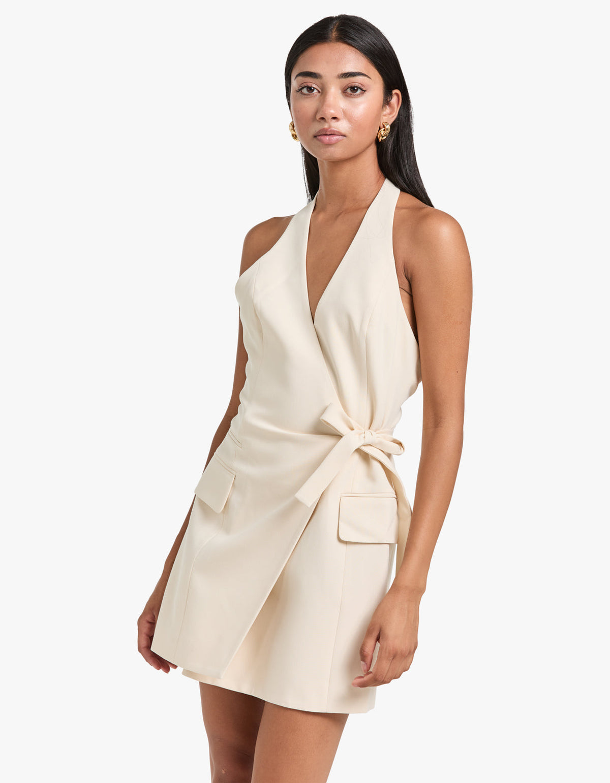 Irena Tailored Wrap Mini Dress - Rice