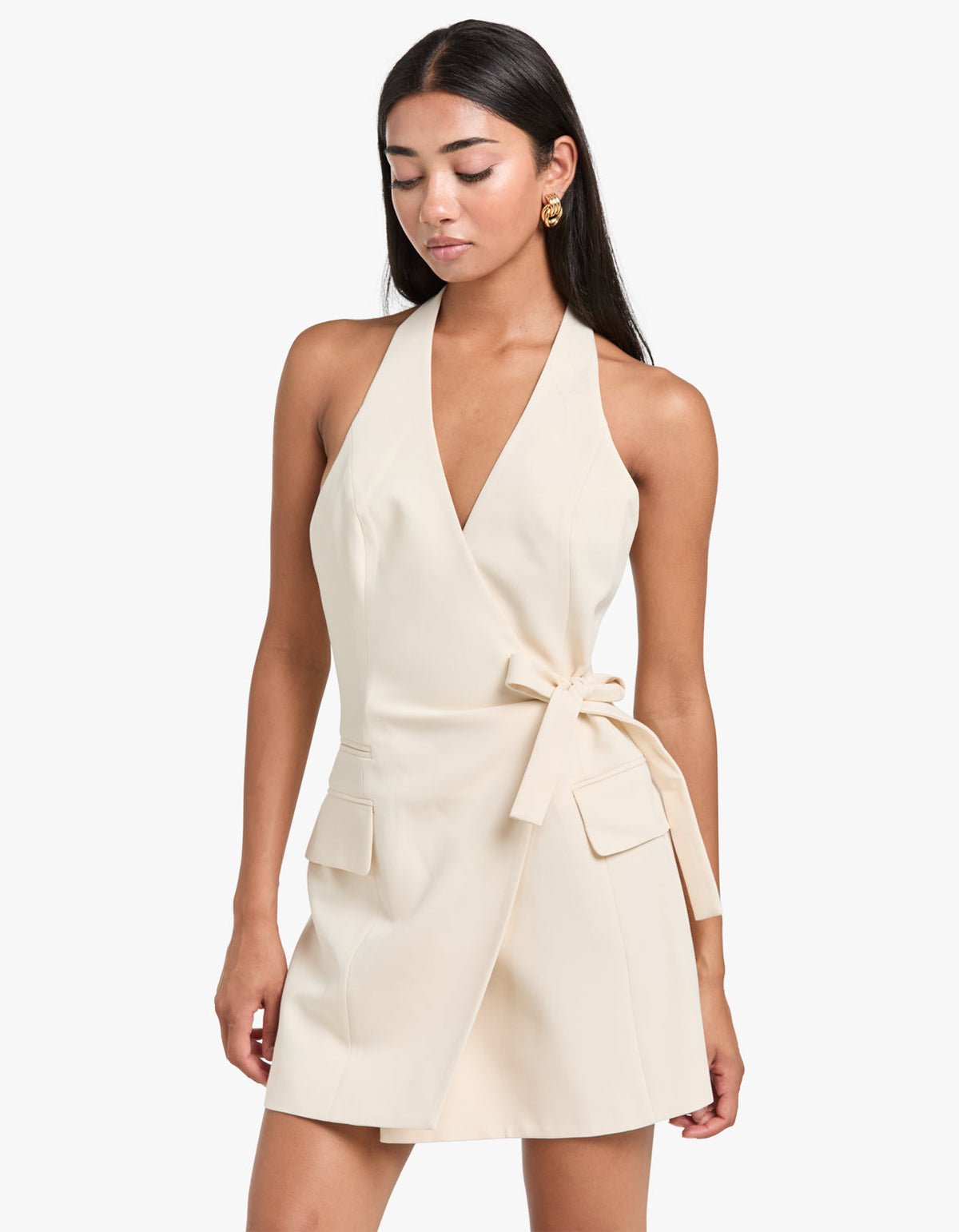 Irena Tailored Wrap Mini Dress - Rice