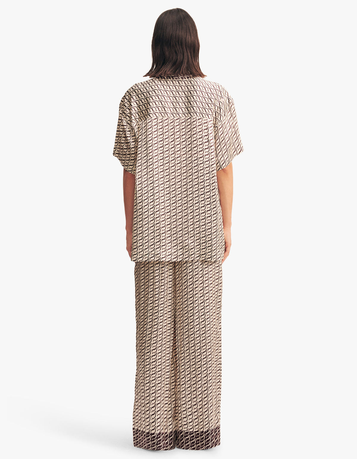 Monogram Silk Contrast Shirt - Espresso Stamp