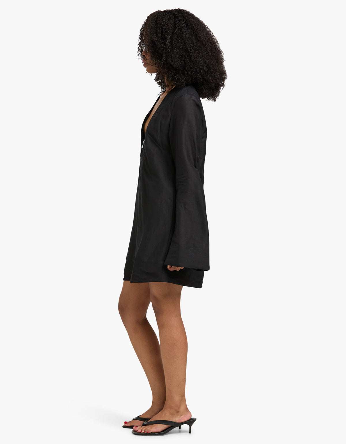 Paloma Plunged Long Sleeve Mini Dress - Black