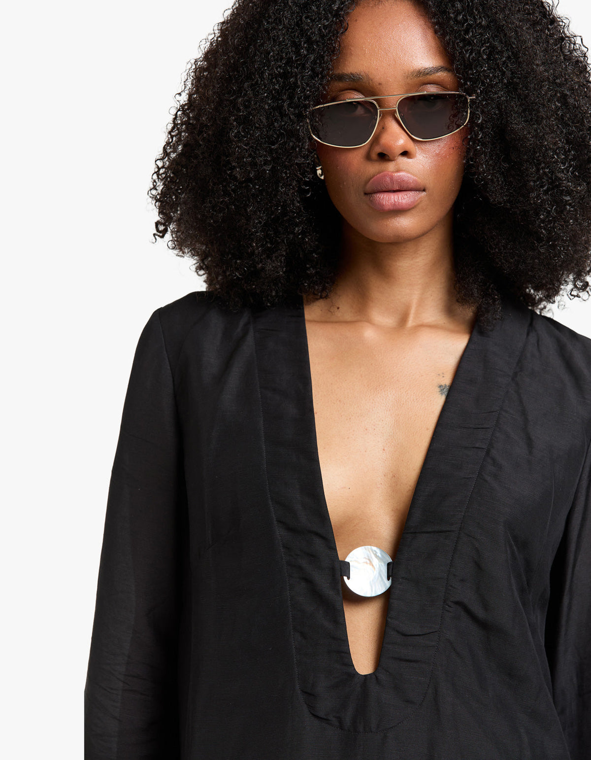 Paloma Plunged Long Sleeve Mini Dress - Black