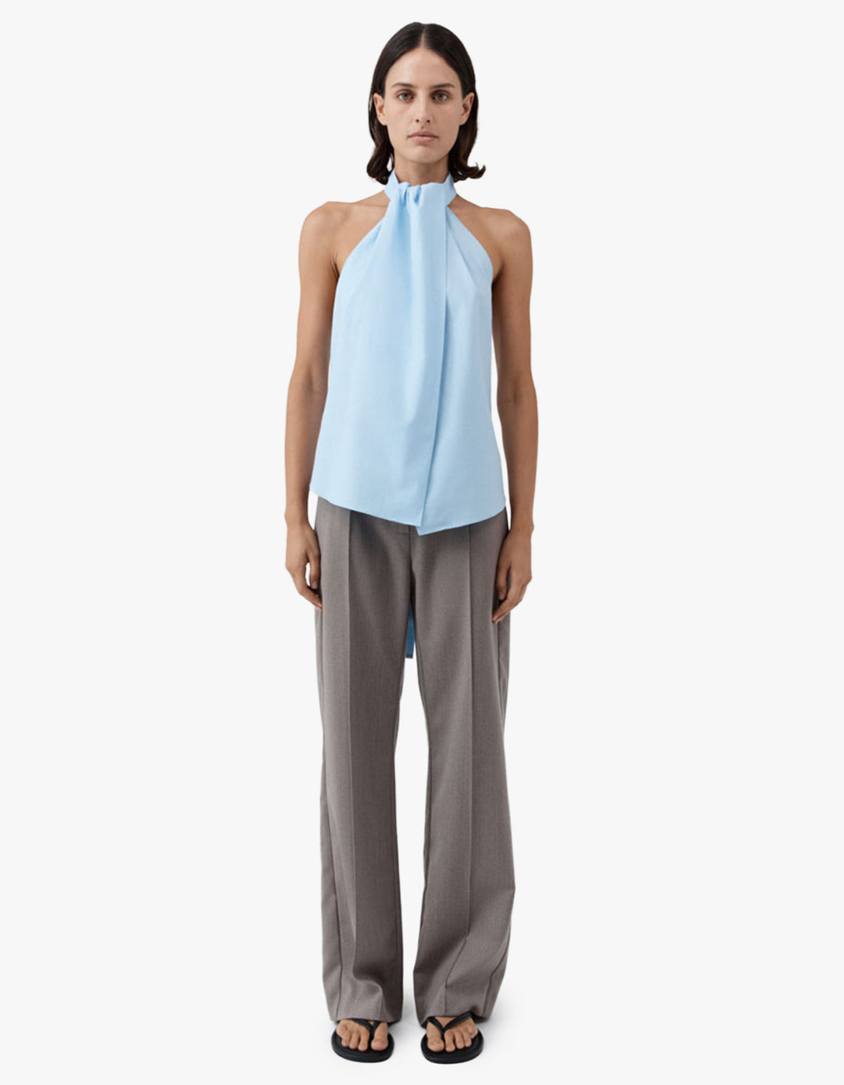Oxford Halter Tie Back Top - Ciel Blue
