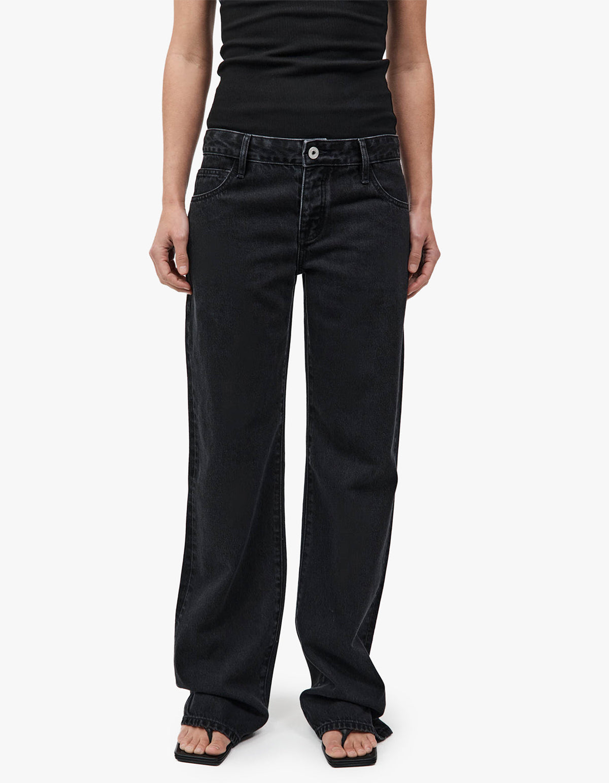 90S Low Rise Jeans - Washed Black