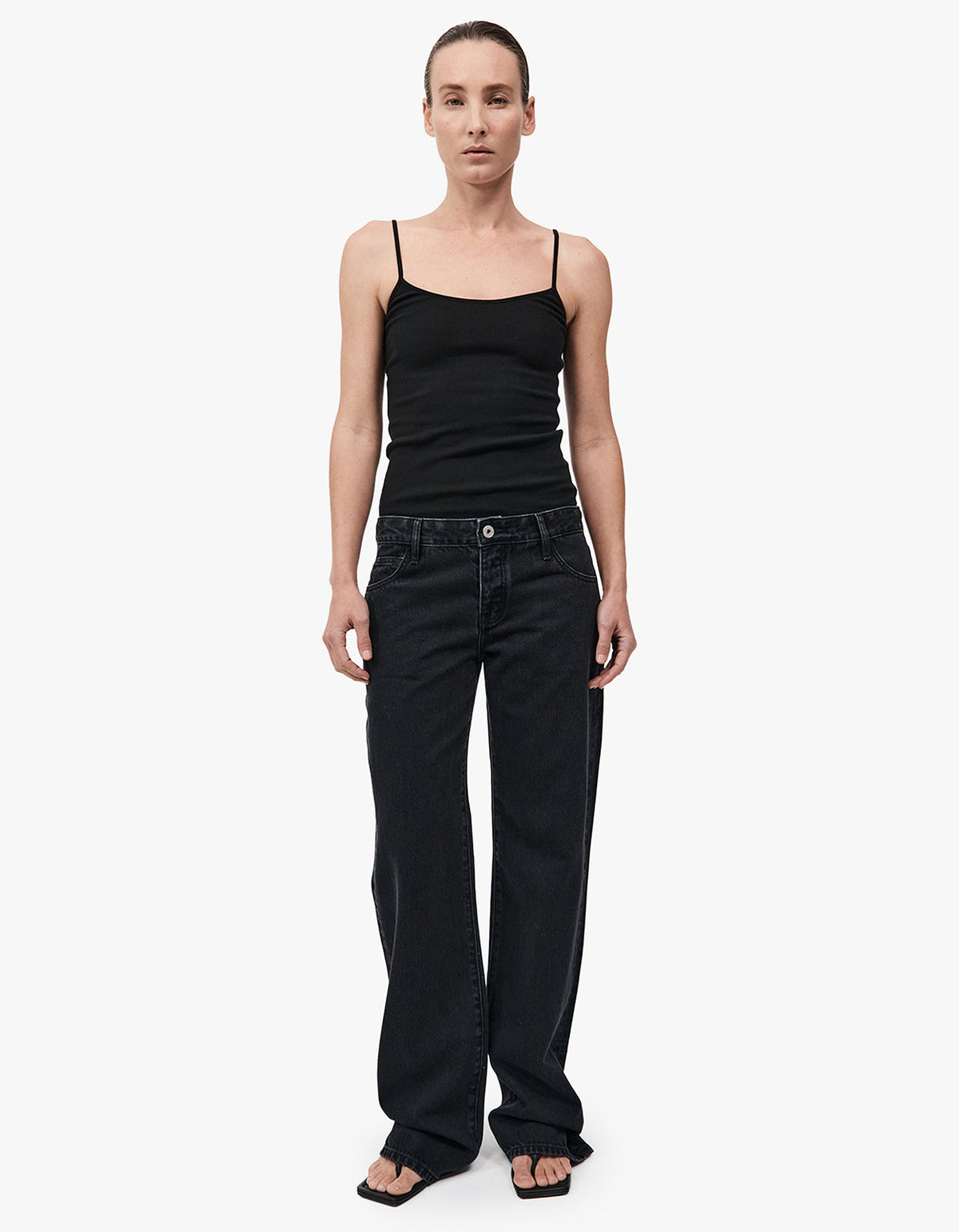 90S Low Rise Jeans - Washed Black