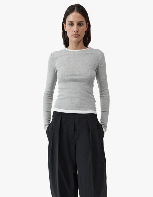 Organic Cotton Layered Long Sleeve Top - Grey Marle