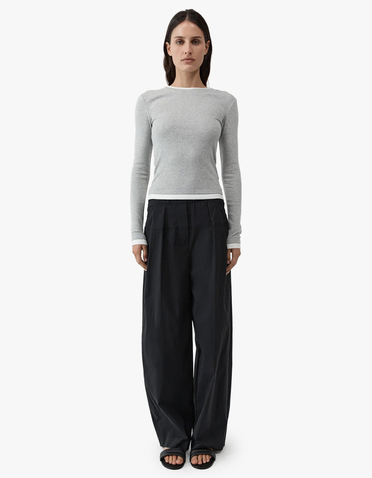 Organic Cotton Layered Long Sleeve Top - Grey Marle