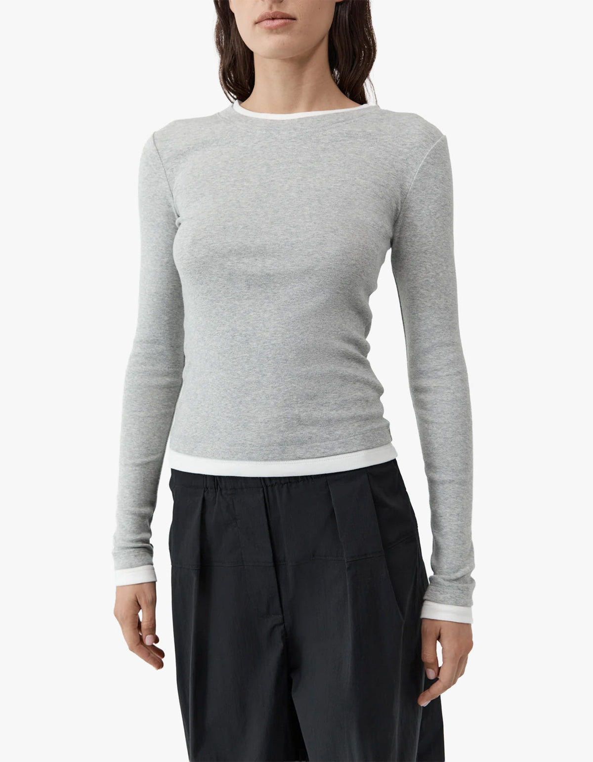 Organic Cotton Layered Long Sleeve Top - Grey Marle