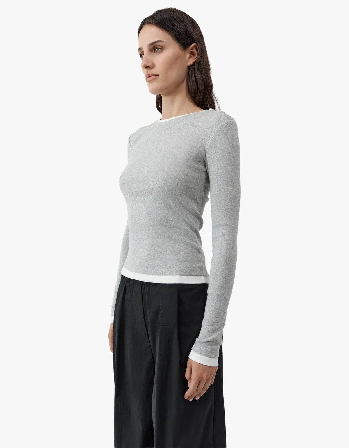 Organic Cotton Layered Long Sleeve Top - Grey Marle