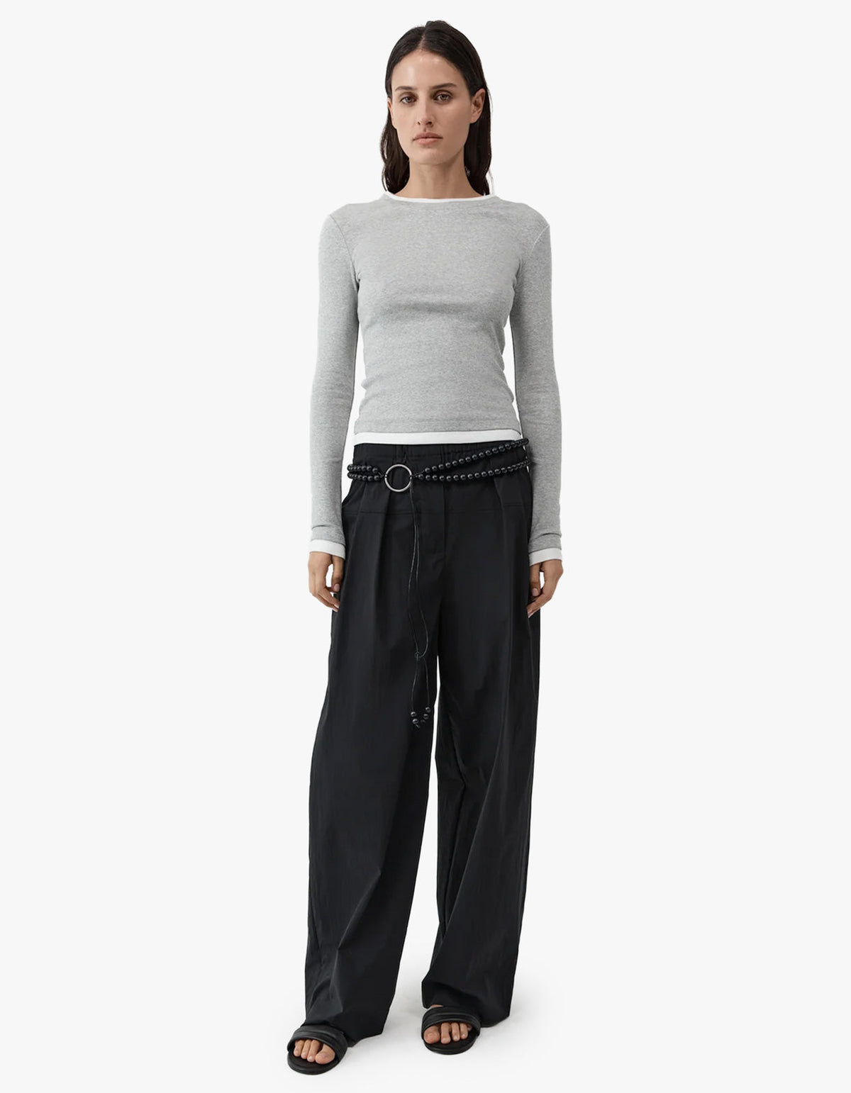 Organic Cotton Layered Long Sleeve Top - Grey Marle