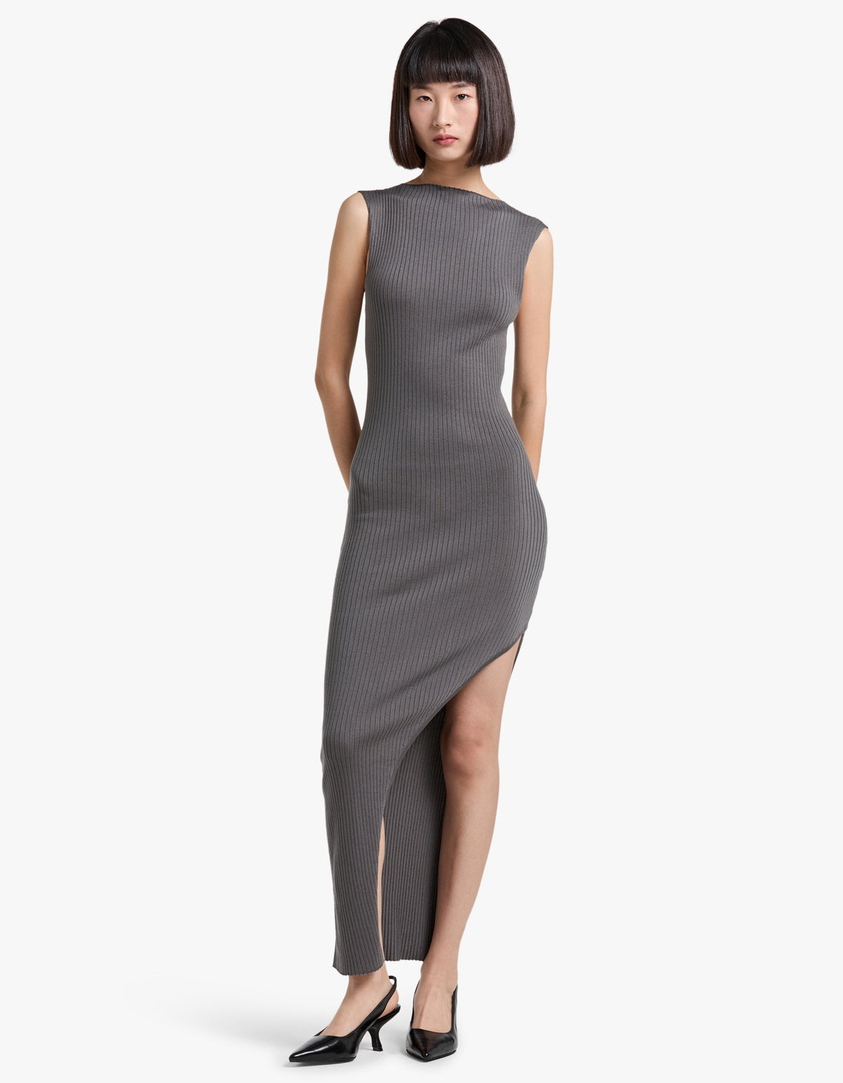 Cut Away Knit Dress - Stone Grey
