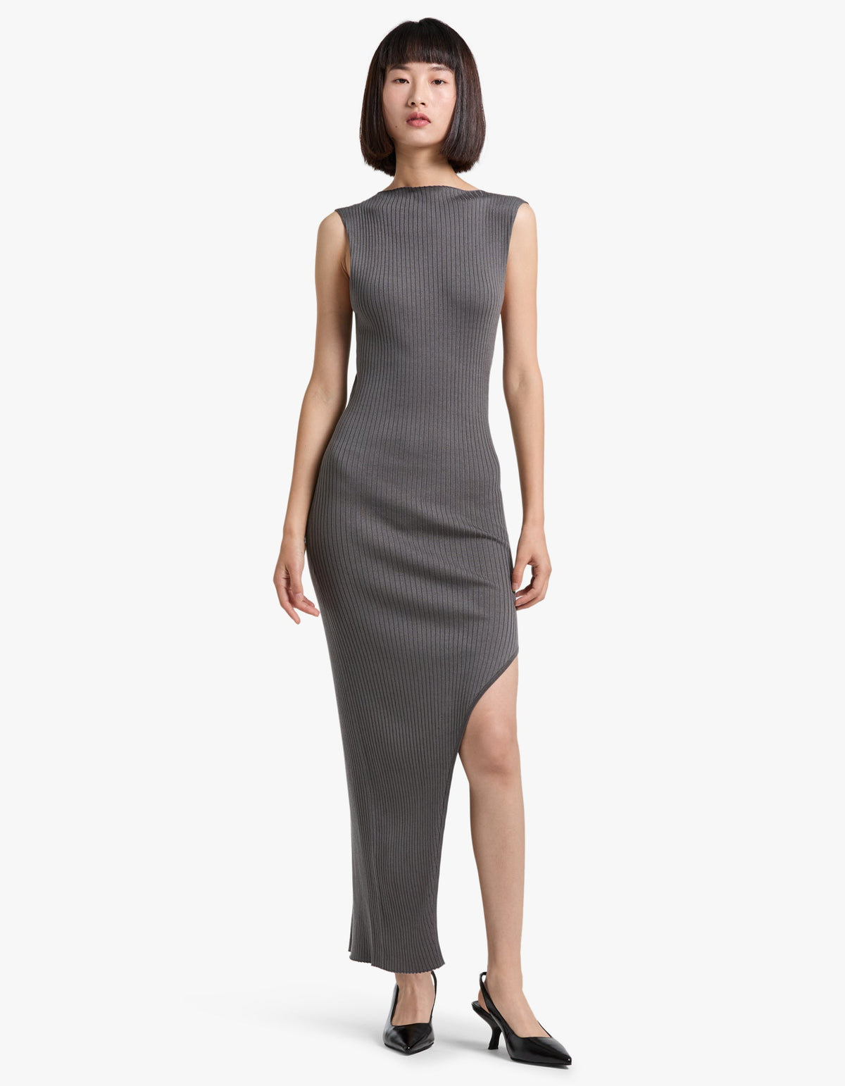 Cut Away Knit Dress - Stone Grey