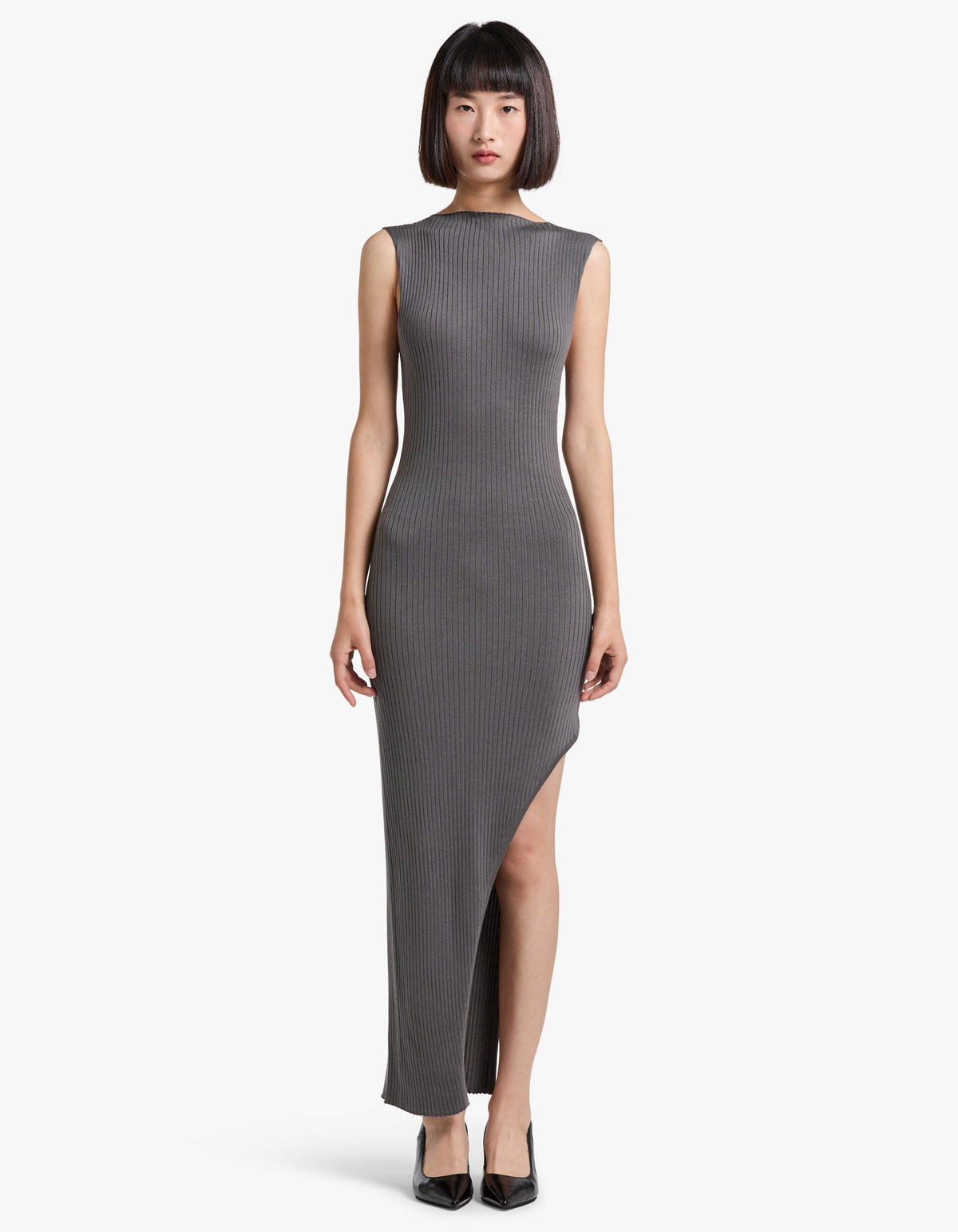 Cut Away Knit Dress - Stone Grey