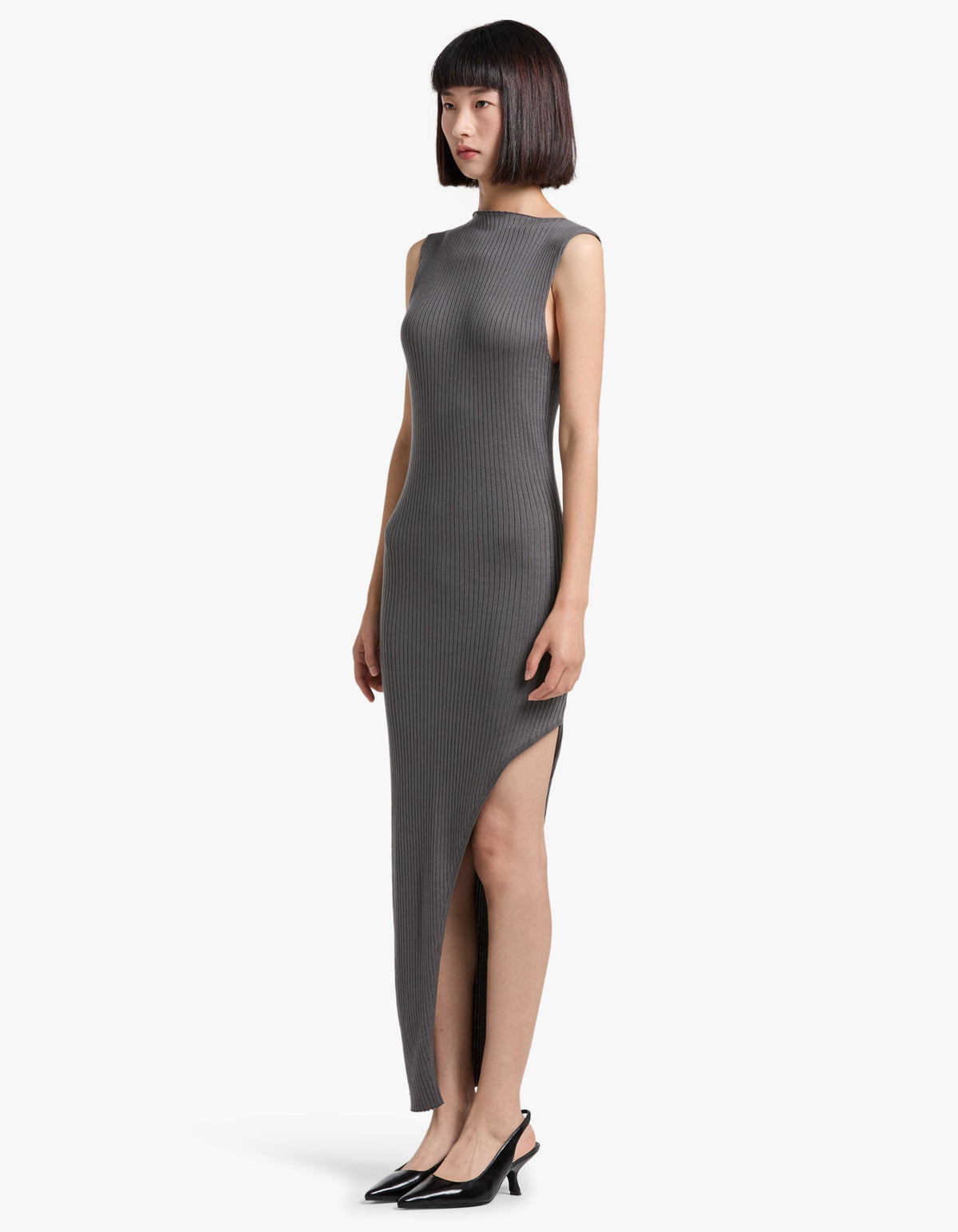 Cut Away Knit Dress - Stone Grey