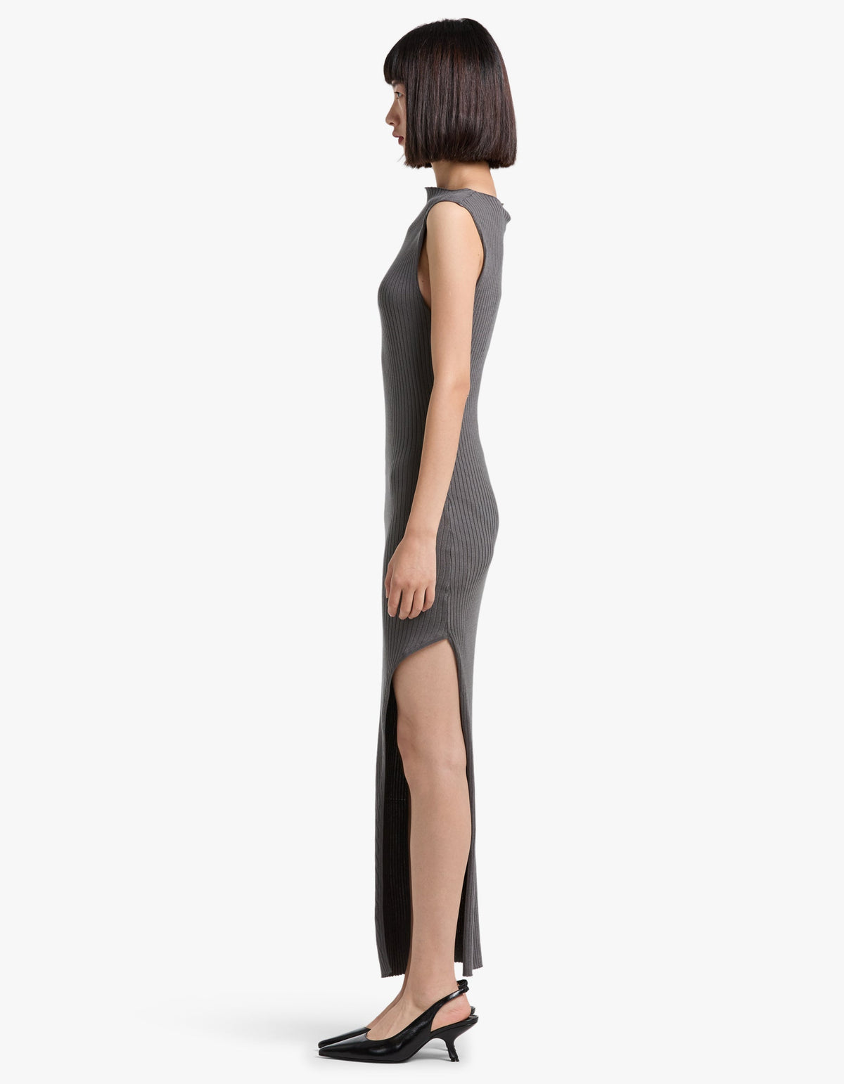 Cut Away Knit Dress - Stone Grey