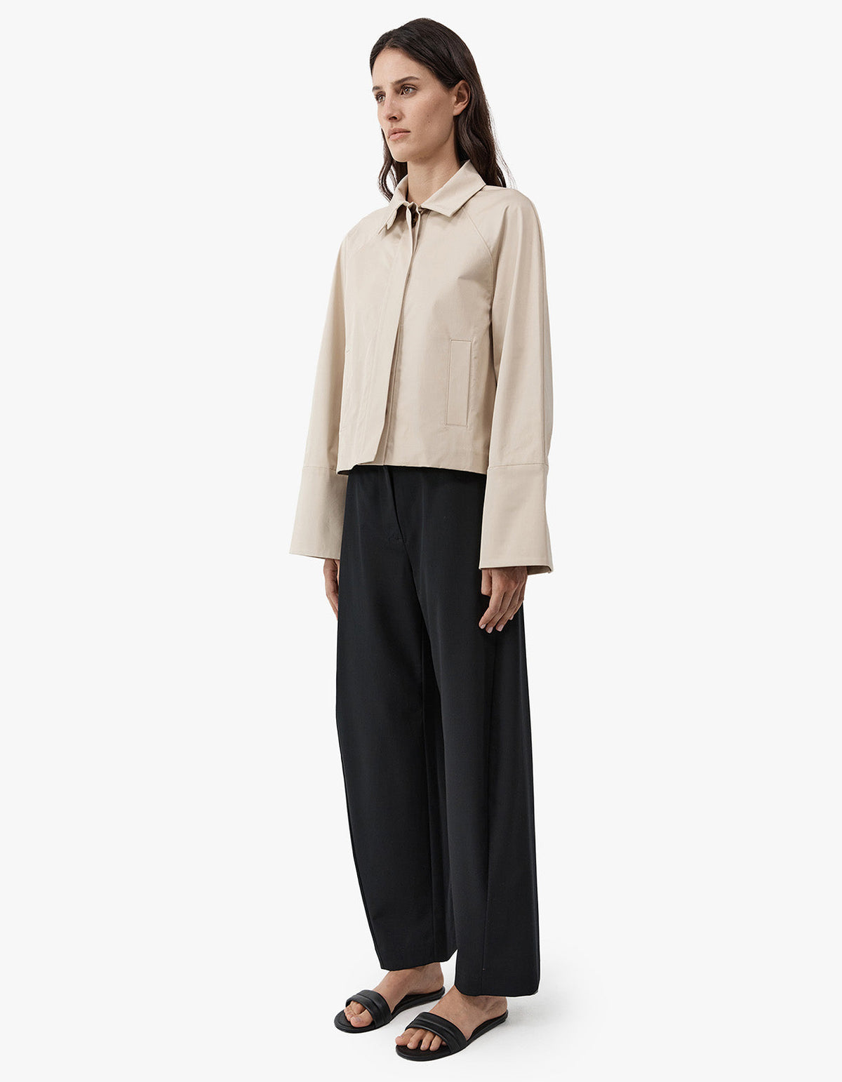 Cropped Cotton Shirt Jacket - Champagne