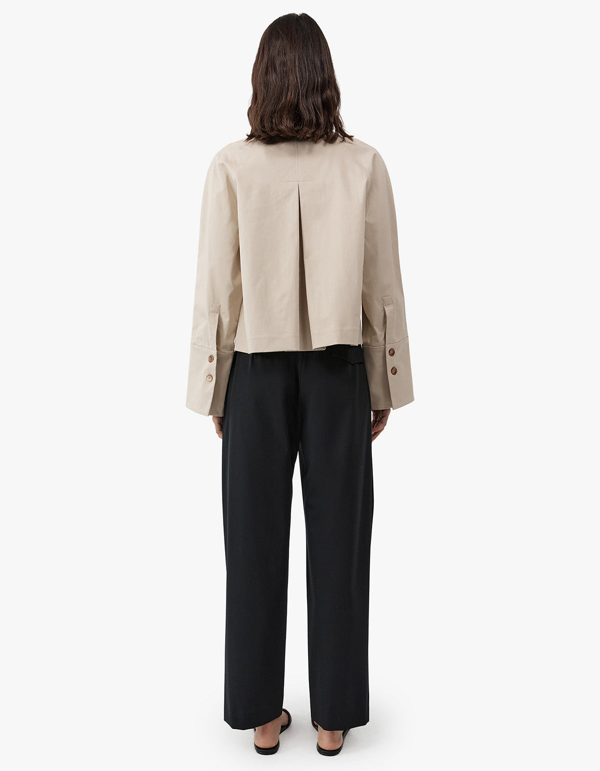 Cropped Cotton Shirt Jacket - Champagne