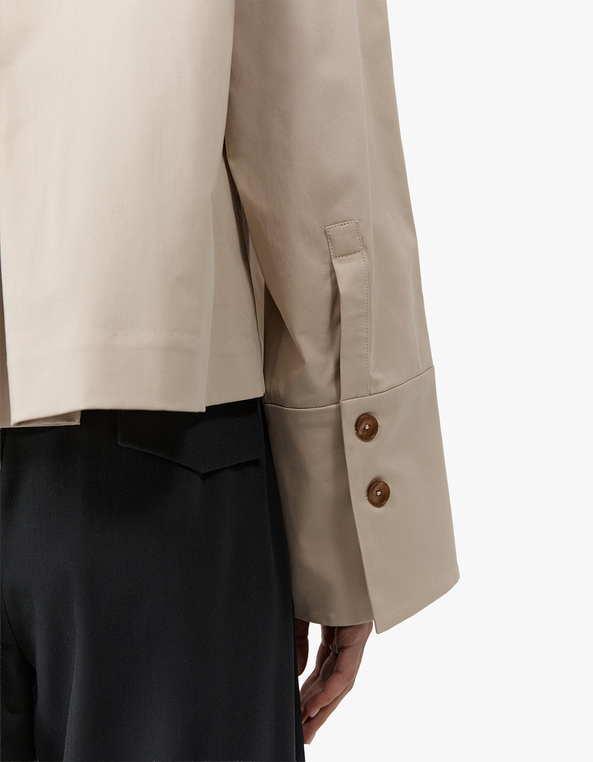 Cropped Cotton Shirt Jacket - Champagne