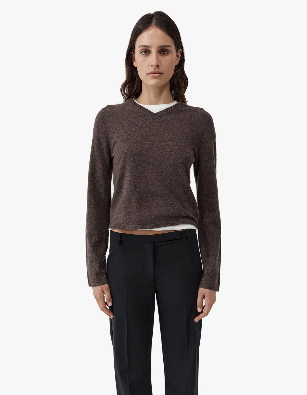 Fine Merino V Neck Sweater - Mulch