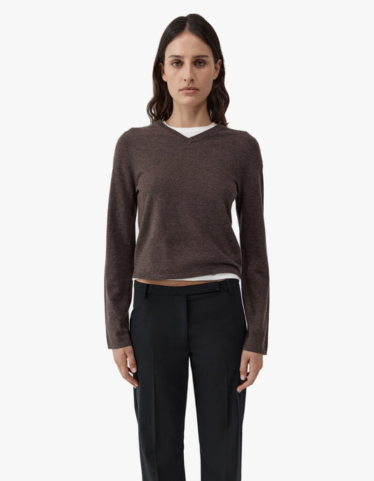 Fine Merino V Neck Sweater - Mulch