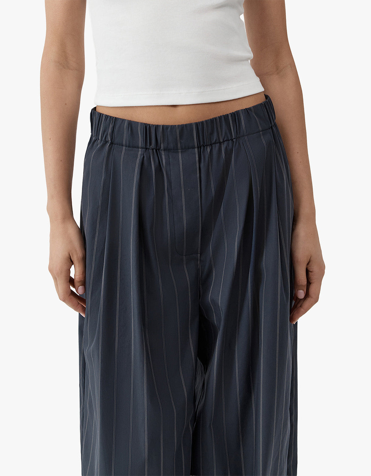Stripe Relaxed Pleat Pants - Ink Stripe