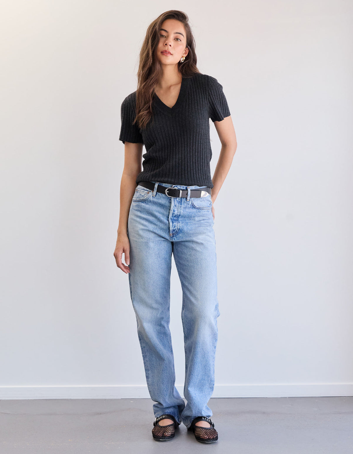 Hollie Knit Tee - Charcoal