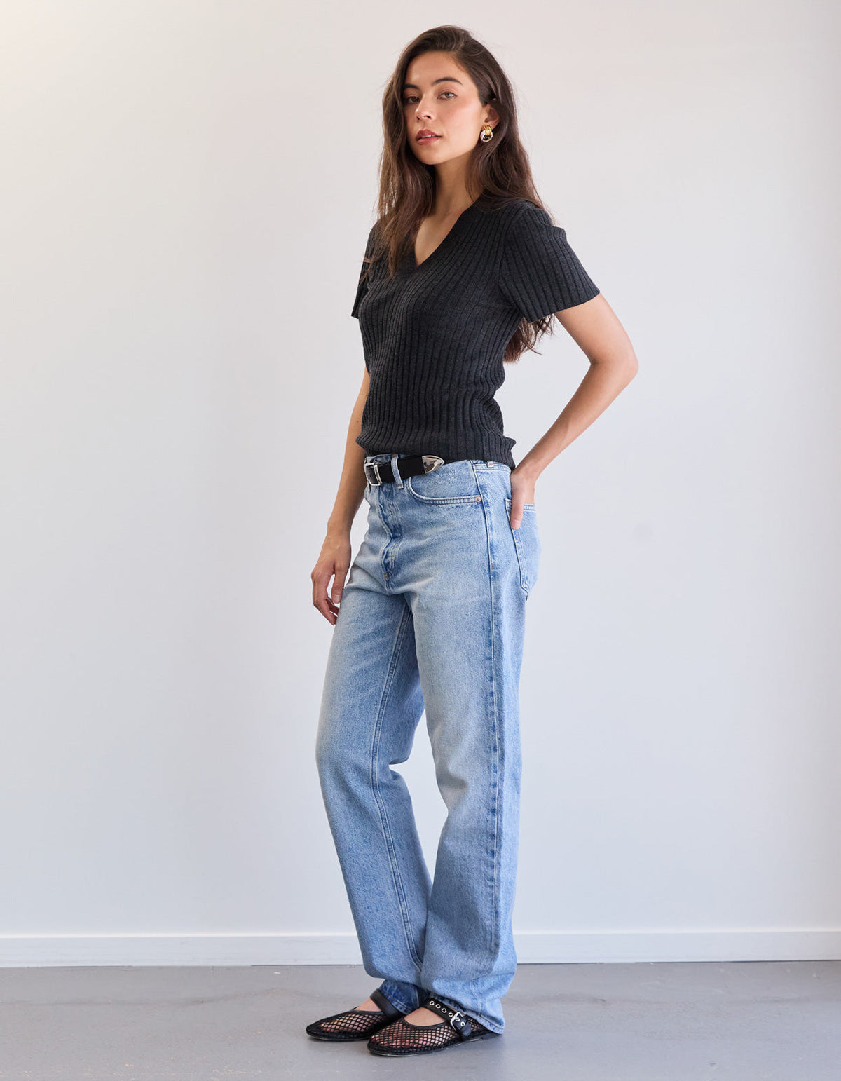 Hollie Knit Tee - Charcoal